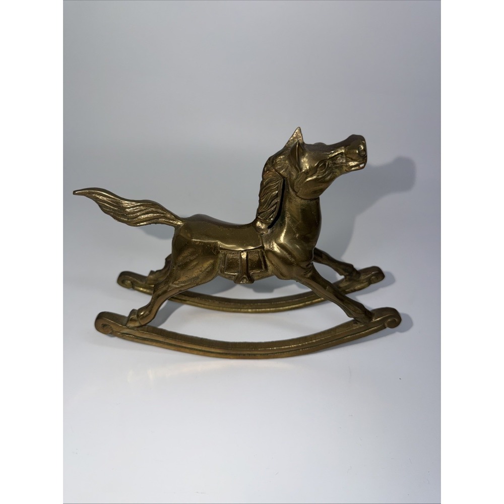 Vintage Brass Horse Figurine Solid‎ Brass Rocking Horse Equestrian Home Decor - Picture 2 of 6